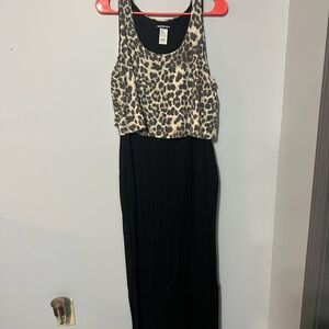 Leopard Print and Black Maxi Dress